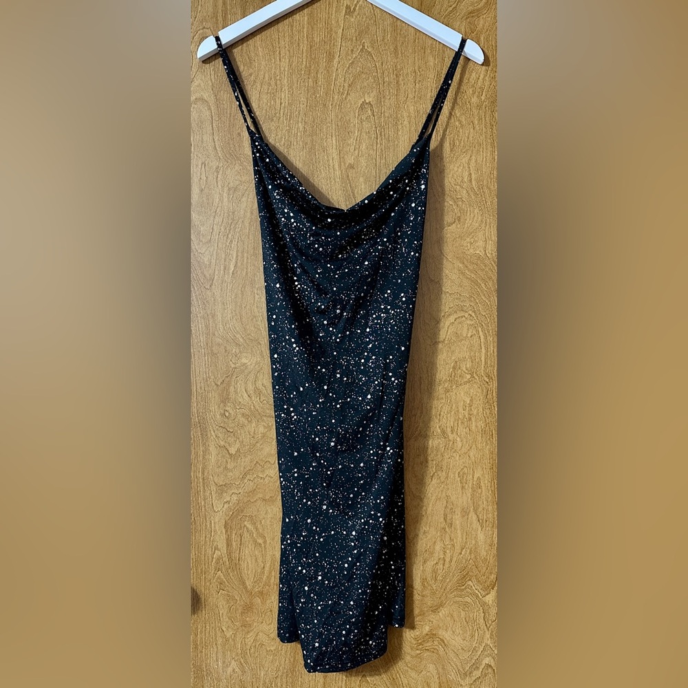 SHEIN Curve Black Speckled Cowl Neck Slip Dress | Size 1XL